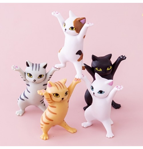 5pcs Cat Pen Holder, Children's Toy Birthday Gift, Weightlifting Cat Pen Holder, Dance Humanoid Doll Animal